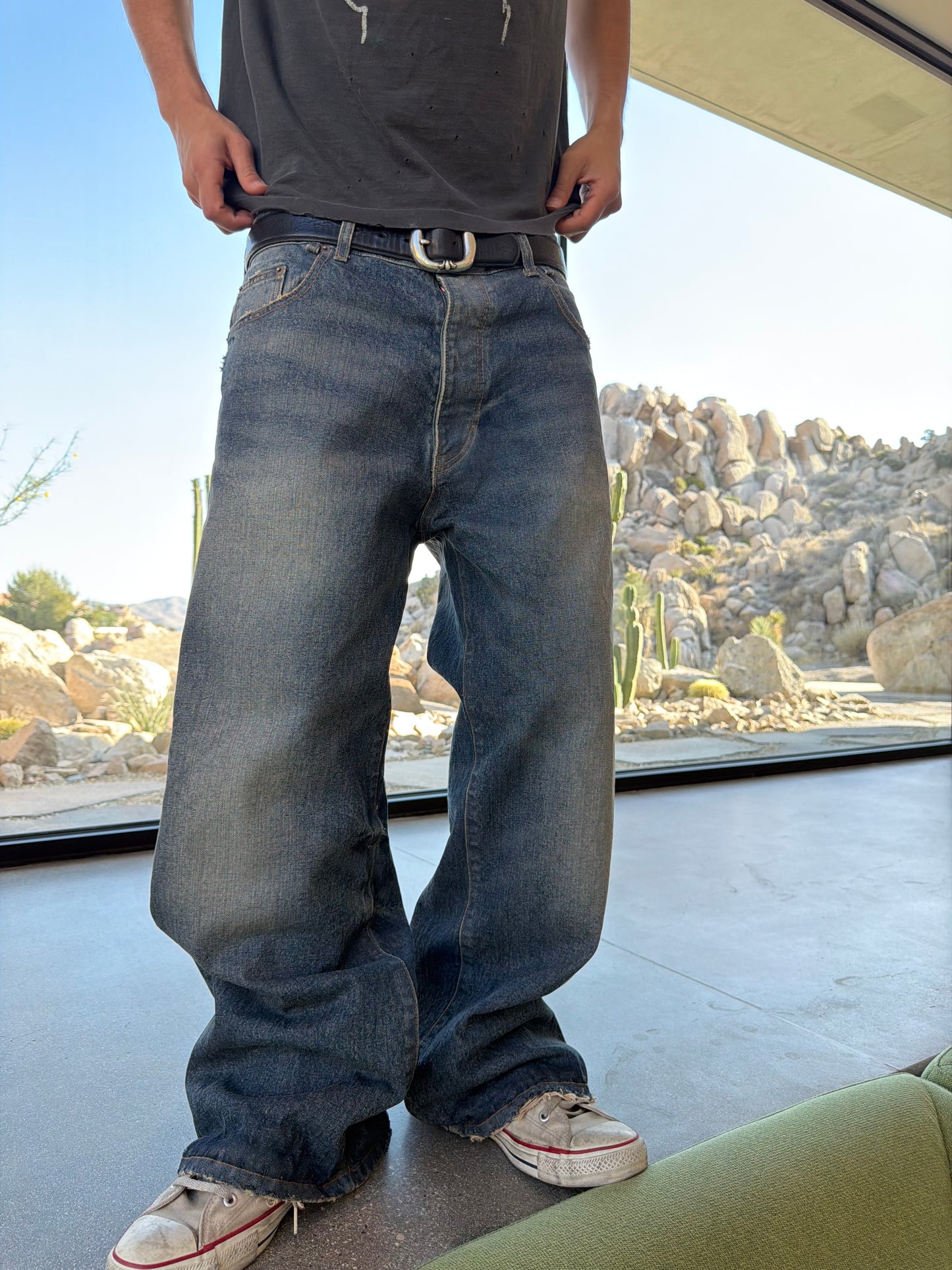TT CUT WASHED INDIGO DENIM
