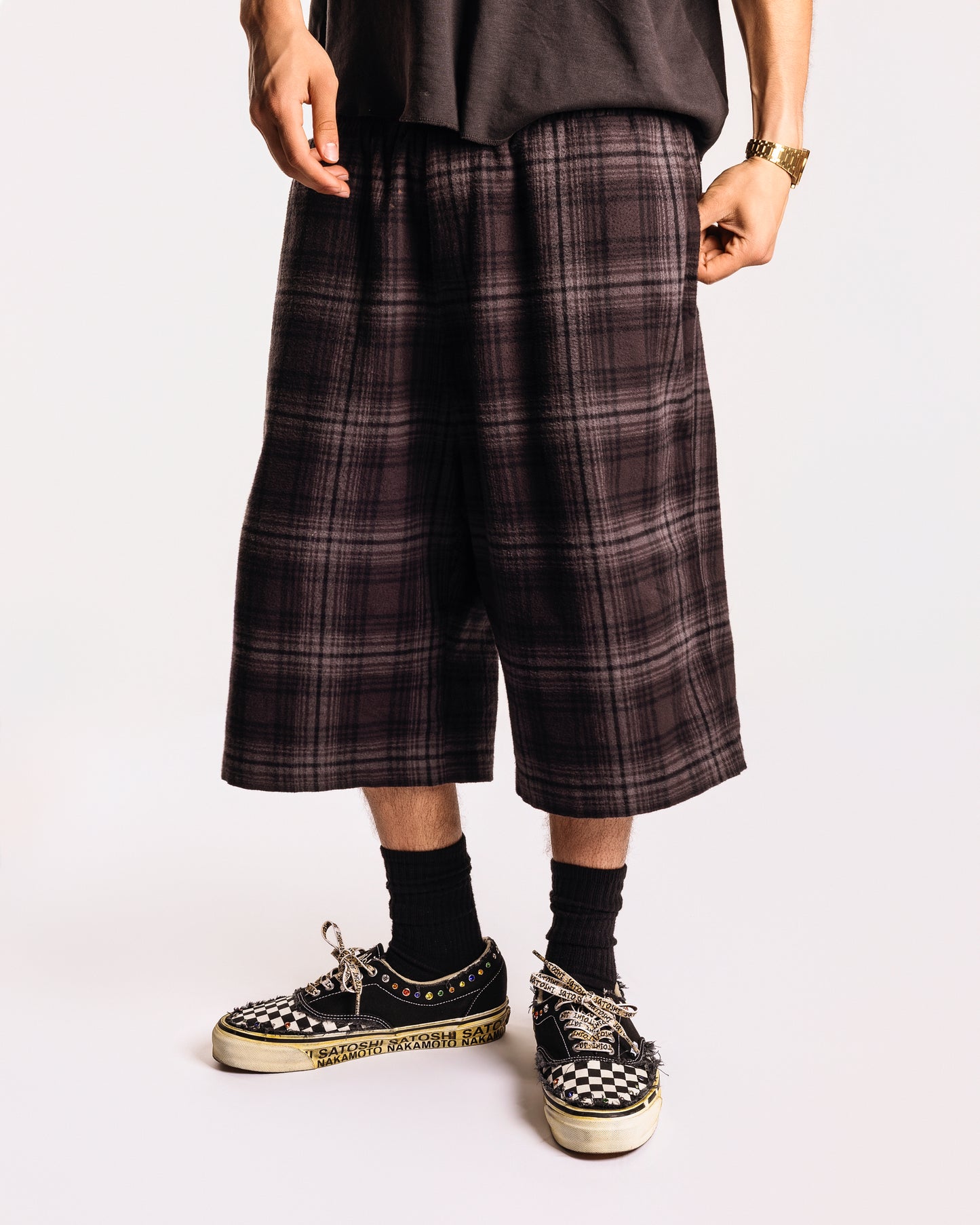 Japanese Black & Grey Plaid Shorts