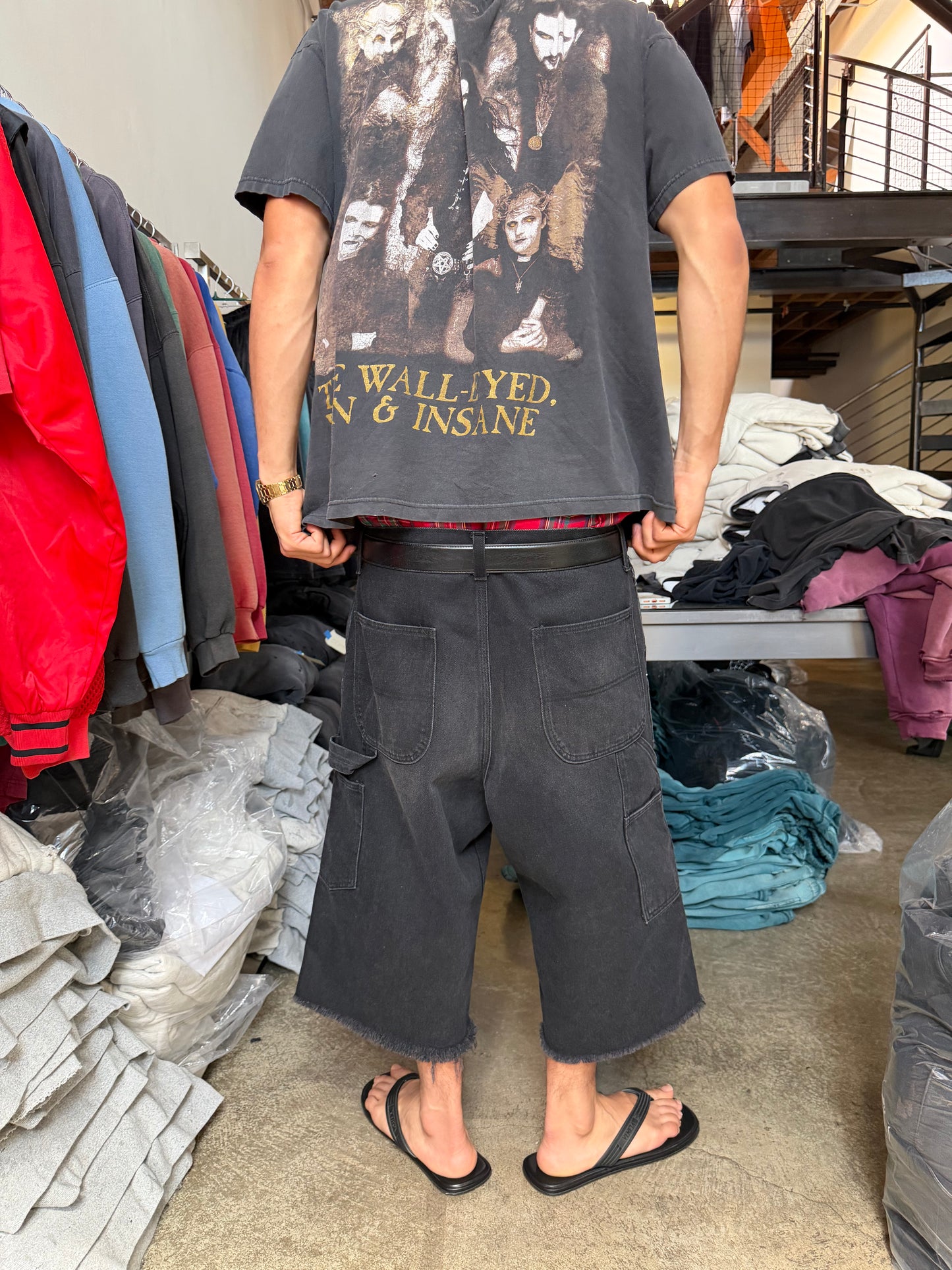 Black Faded Denim Doubleknees Capri