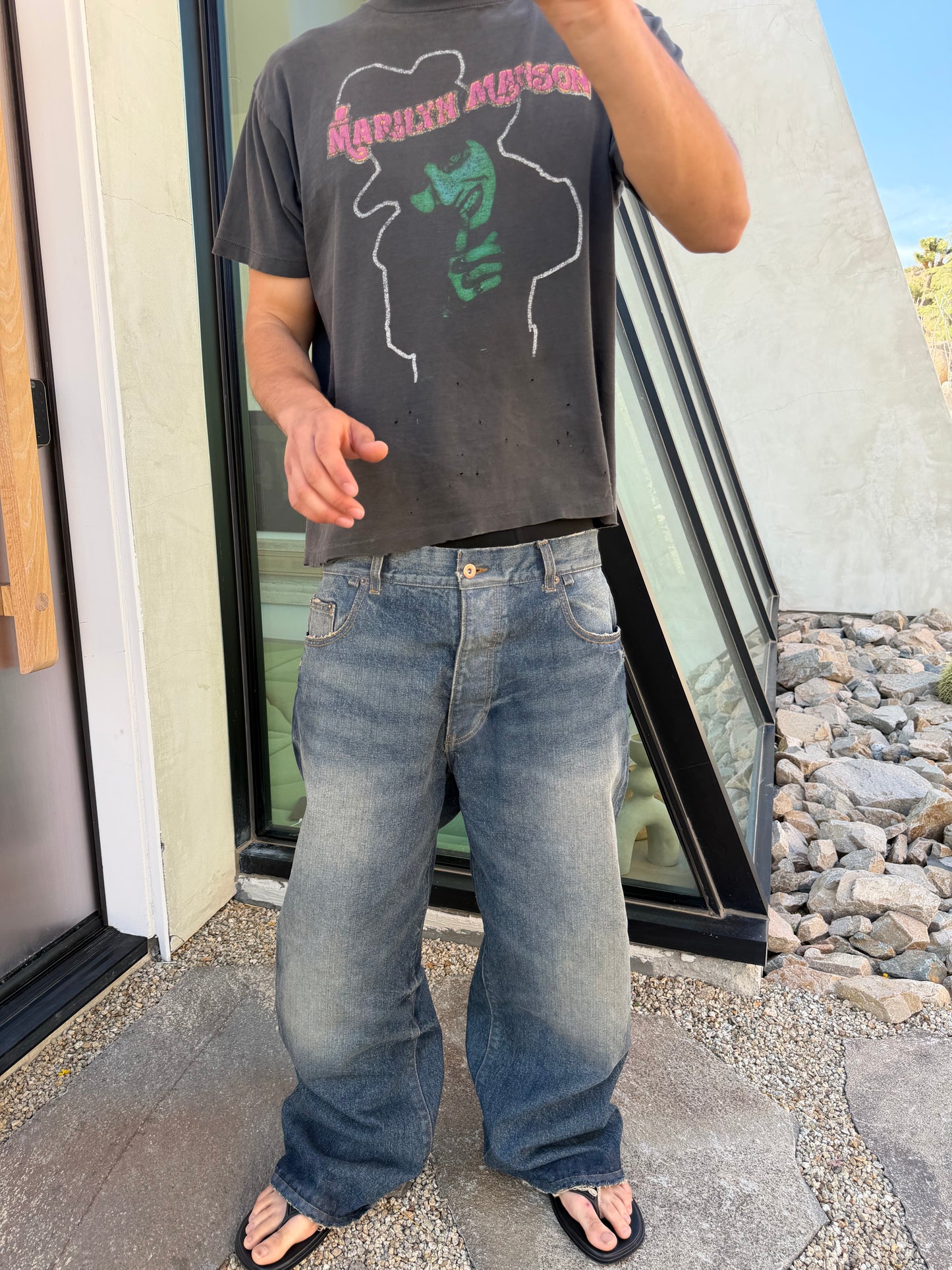 TT CUT WASHED INDIGO DENIM