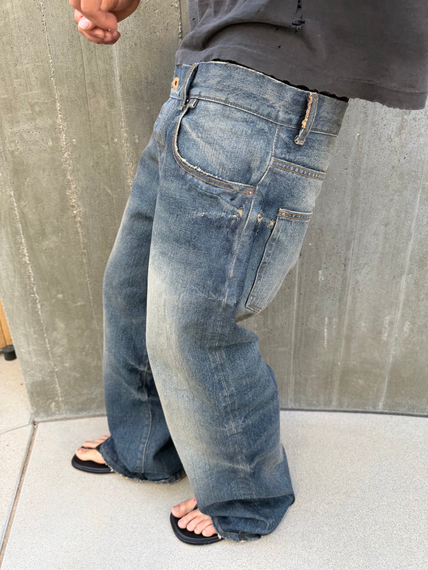 TT CUT WASHED INDIGO DENIM