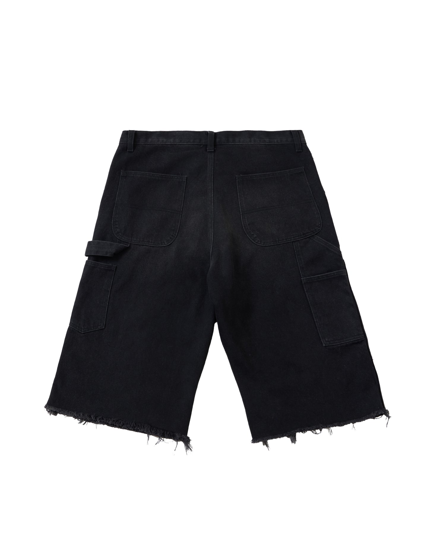 Black Faded Denim Doubleknees Capri
