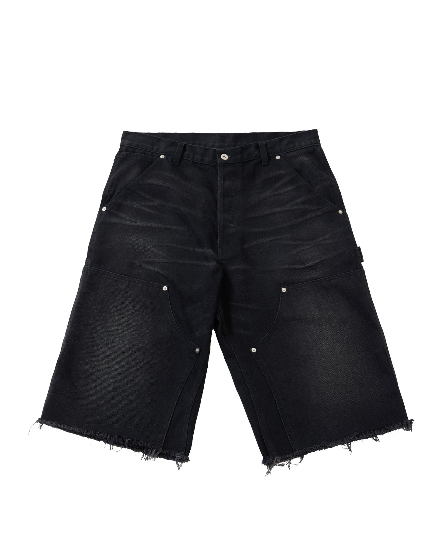 Black Faded Denim Doubleknees Capri