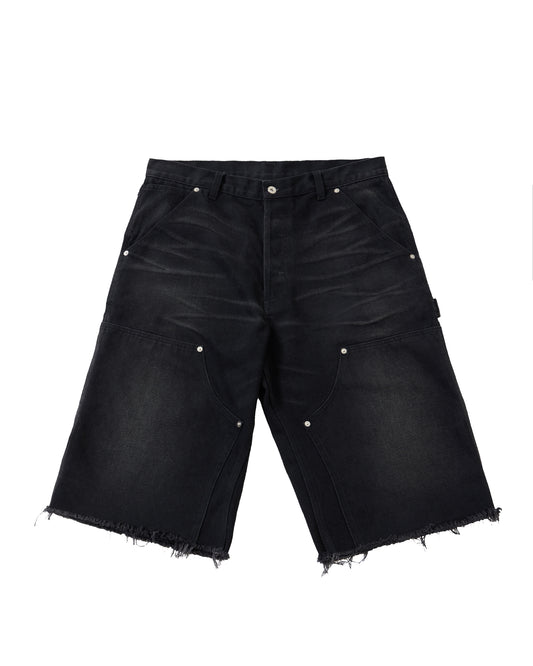 Black Faded Denim Doubleknees Capri