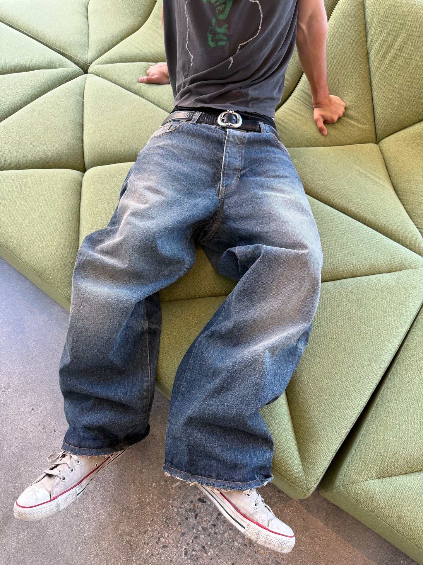 TT CUT WASHED INDIGO DENIM