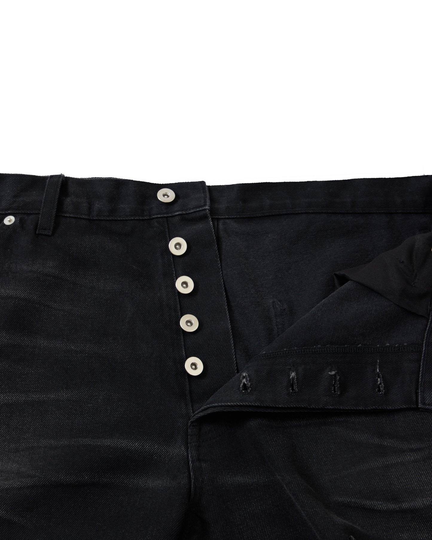 Black Faded Denim Doubleknees Capri
