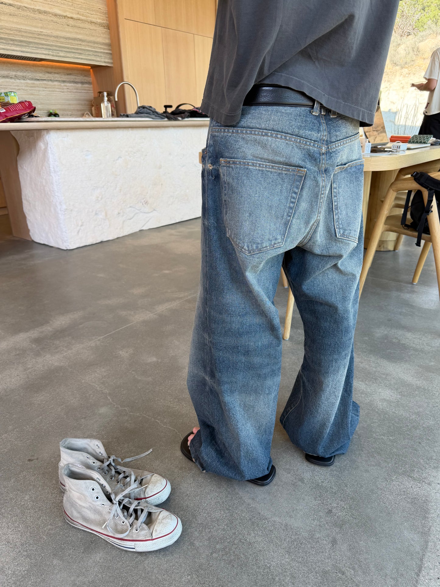 TT CUT WASHED INDIGO DENIM