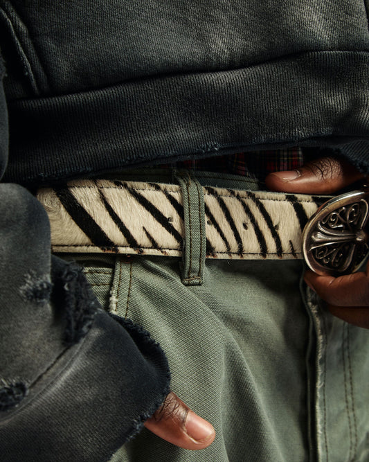 Zebra Print Cowhide Belt Strap