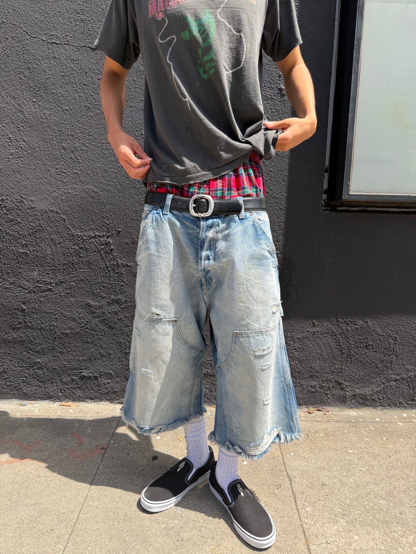 Light Wash Denim Doubleknee Capri