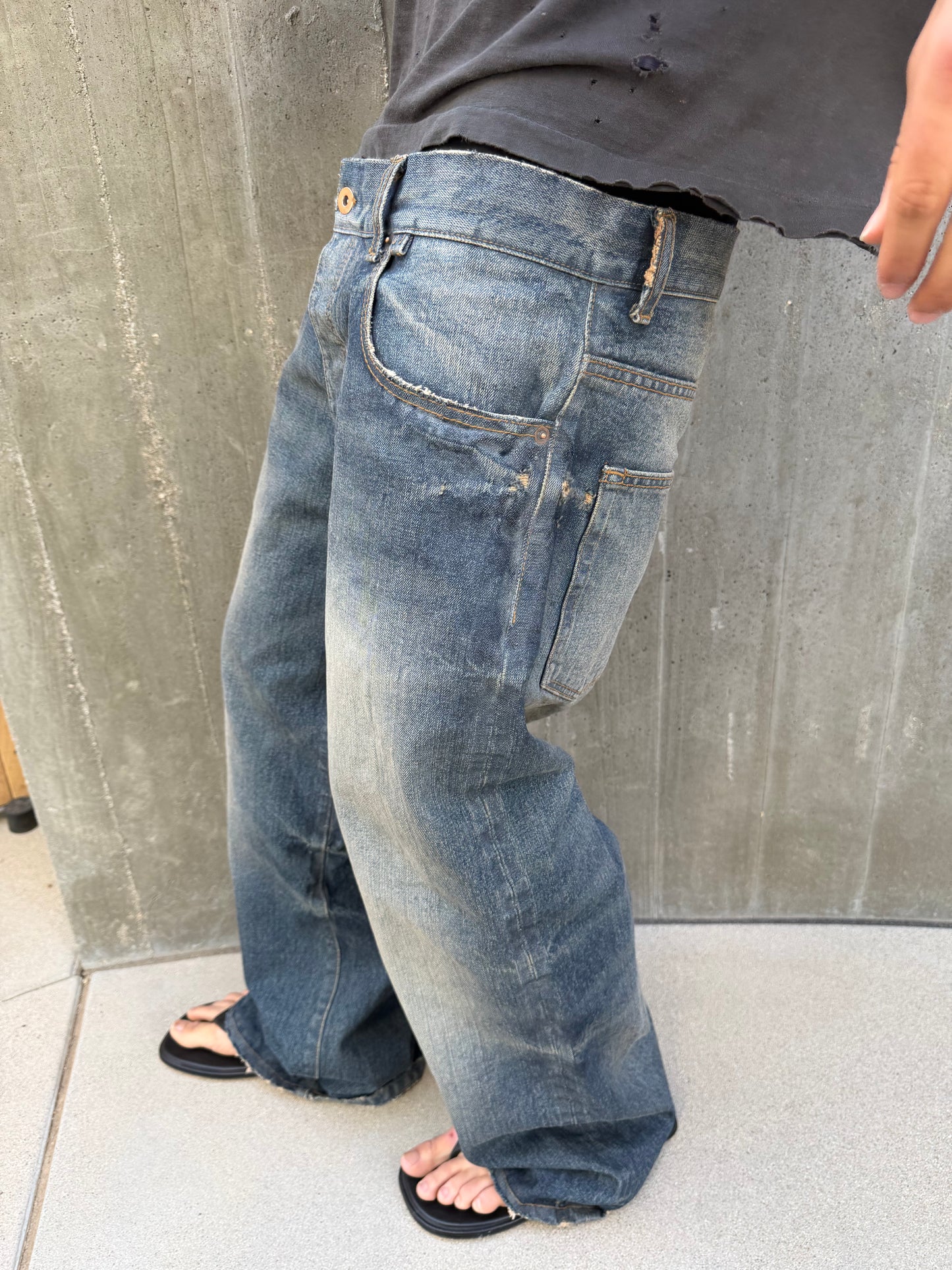TT CUT WASHED INDIGO DENIM