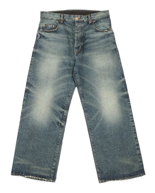 TT CUT WASHED INDIGO DENIM
