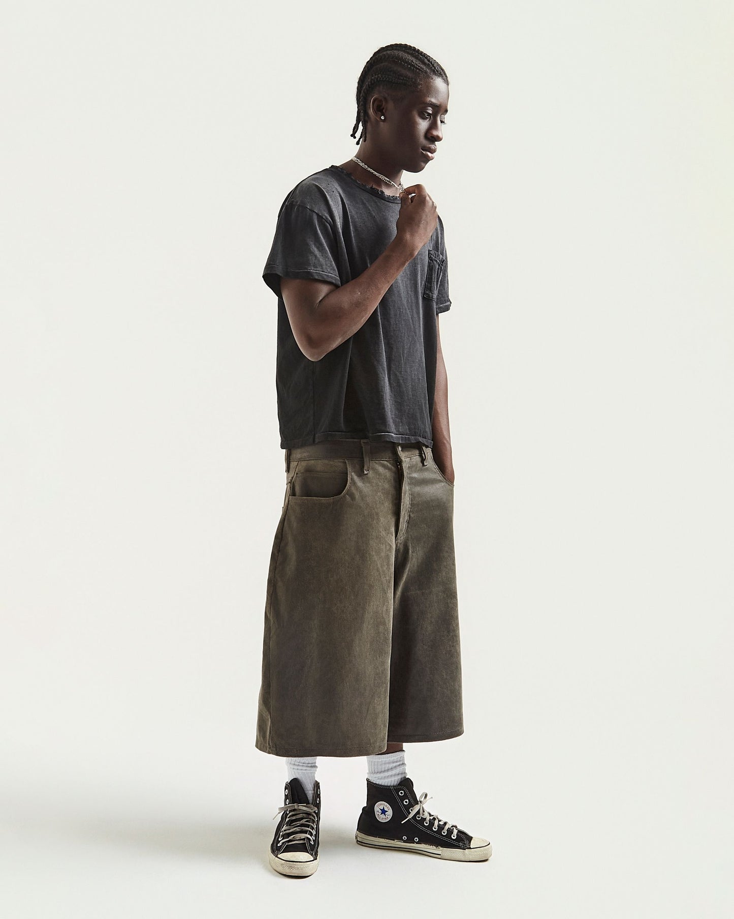 Cracked Aged Leather Baggy Shorts