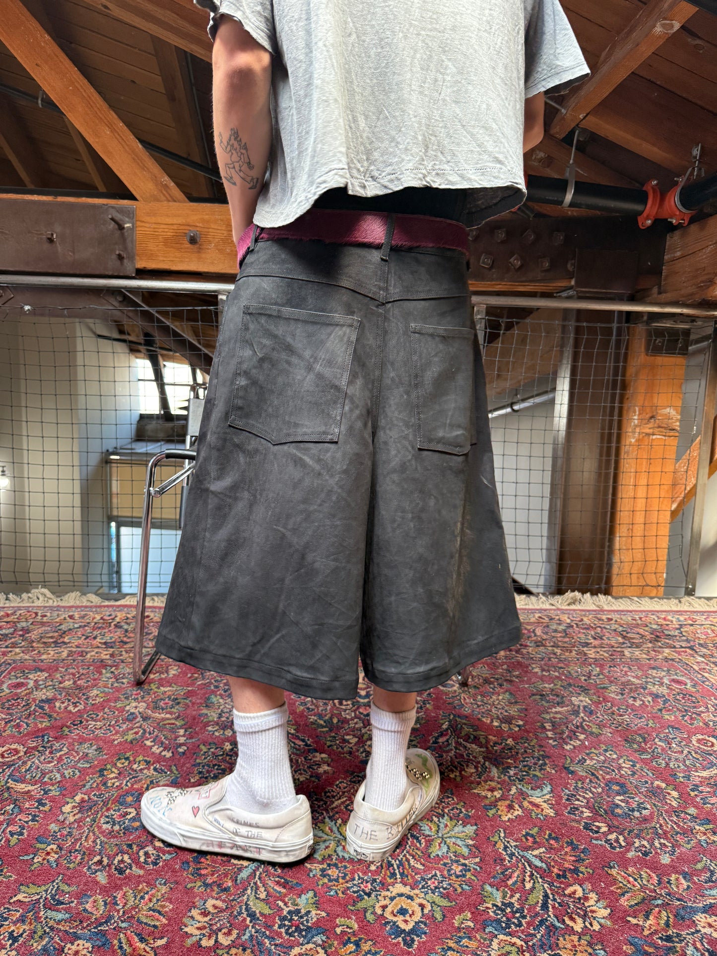 Aged Black Leather Shorts
