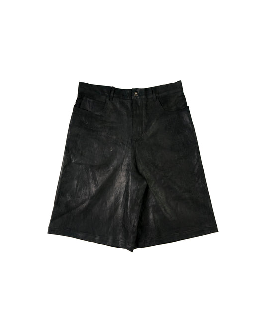 Aged Black Leather Shorts